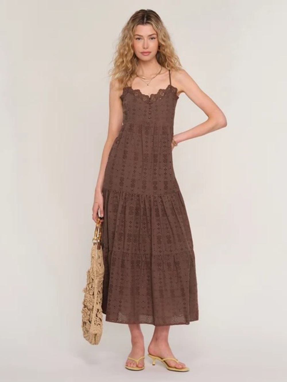 HEARTLOOM annie eyelet maxi midi dress in coco NWT size Small